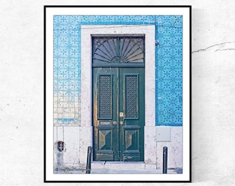 Blue Door Print: Lisbon Photo, Portuguese Tile Photography, Travel Art, Small Wall Decor