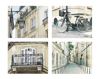 Paris Photography Print Set of 4 Pictures, Bedroom Wall Art Prints, French Wall Decor, Paris Photo Set, Black and White, Horizontal Art