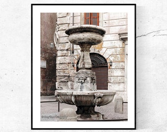 Italy Wall Art, Rome Photography Print, Bathroom Wall Decor, Small Vertical Wall Art, Rustic Fountain Picture, Rome Street Scene Italy Photo