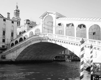 Venice Photography Print, Italy Wall Art, Black and White, Small Wall Print, Bathroom Wall Decor, Rialto Bridge Picture,Europe Travel Photo