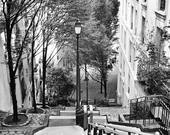 Paris Print Black And White Wall Art Print Paris Photography Montmartre Steps Stairs Paris Bedroom Decor Living Room Art France Photo