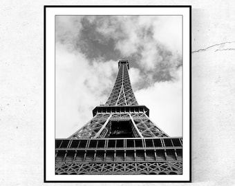 Paris Photography Print, Black and White Wall Art Print, Eiffel Tower Picture, Paris France, Vertical Photo Minimalist Art Decor Travel Gift