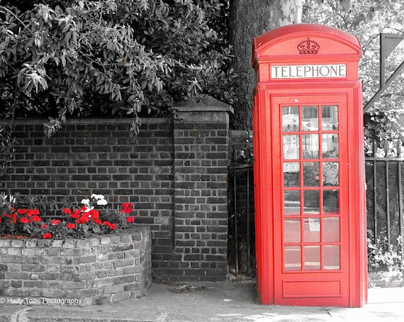 London Photography Wall Art Print Black White Red Phone Etsy