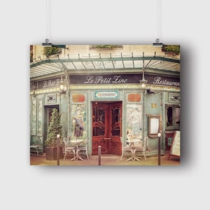 Paris Cafe Picture, French Photography Print, Kitchen Home Decor or Gallery Wall Art, Green Wall Decor, 5 x 7 Paris Photo, Travel Picture