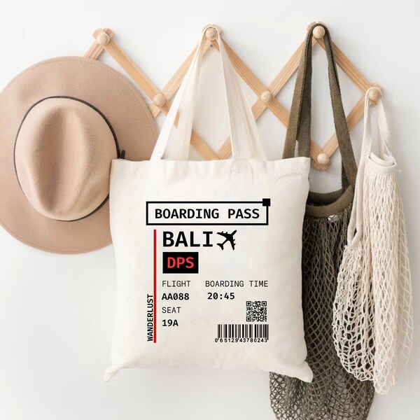 Bali Tote Bag, Bali Boarding Pass Tote Bag, Indonesia Tote Bag, Bali Passport Bag, Bali Lover Gift, Indonesia Boarding Pass Tote Bag,