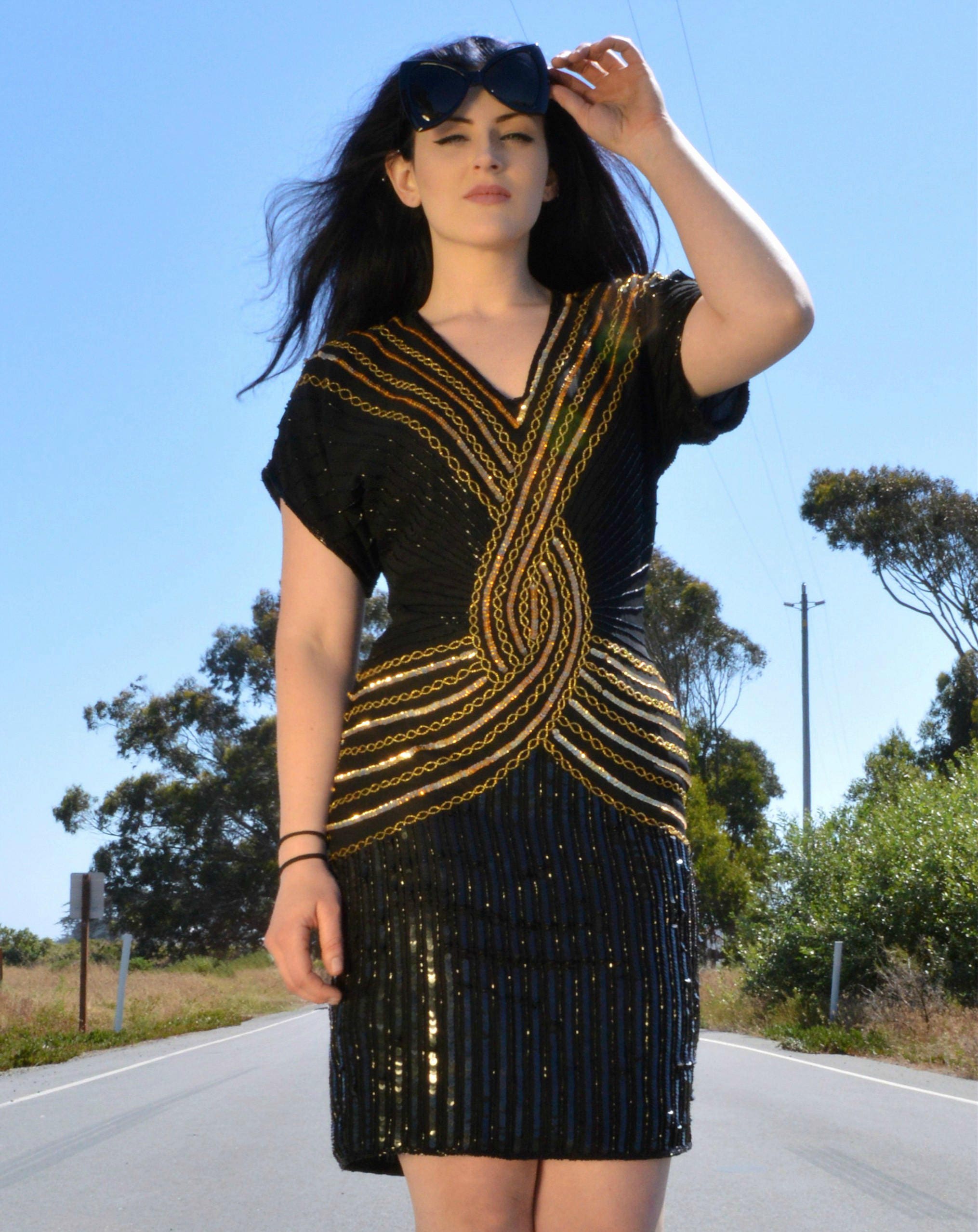 Vintage 80s Does Roaring 20s Black Silk 