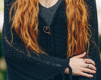 Closure for Your Knits Black and Tan Copper Scarf Pin Crochets and Weaves Shawl Pin Sweater Pin Hat Pin