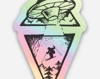 Holographic Skier Sticker