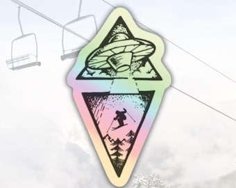 Holografische sticker skiër | Vinyl helm skisticker