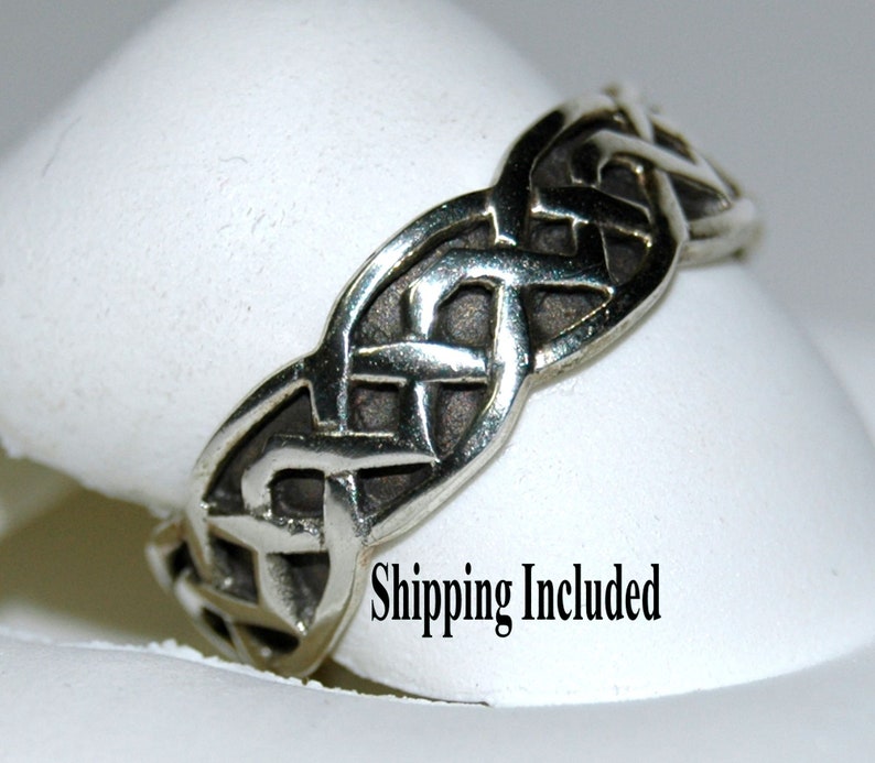 925 Sterling Silver Celtic Knot Wedding Band 1//4/" Wide Thumb Ring