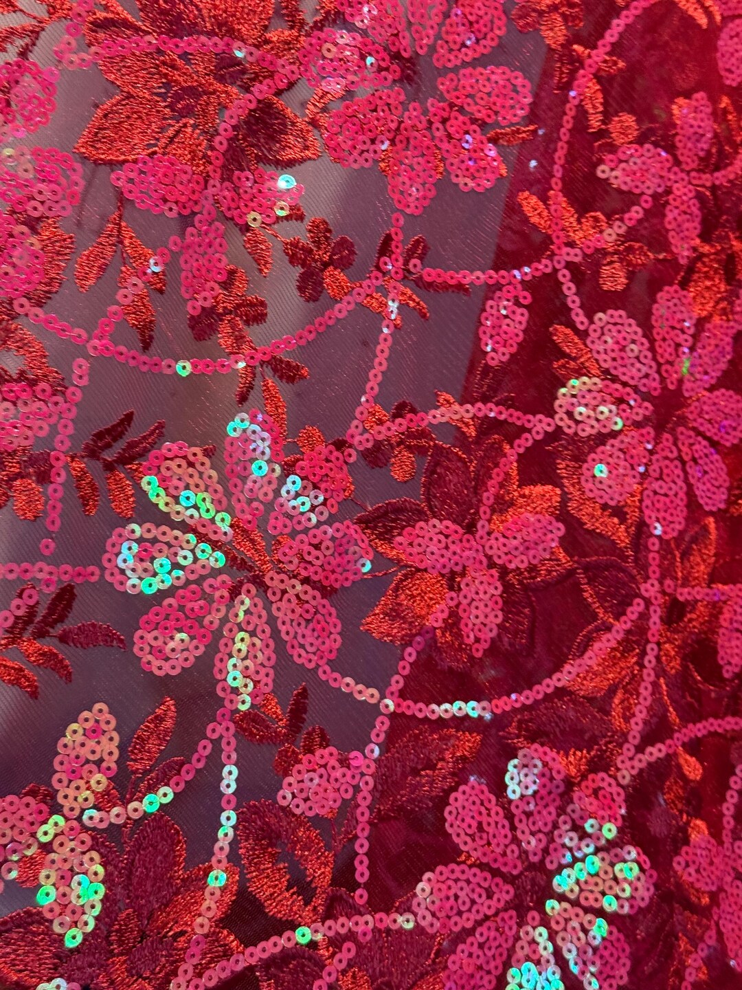 Raspberry Floral Sequin Lace - Glitter Wedding Couture Fabric - Etsy