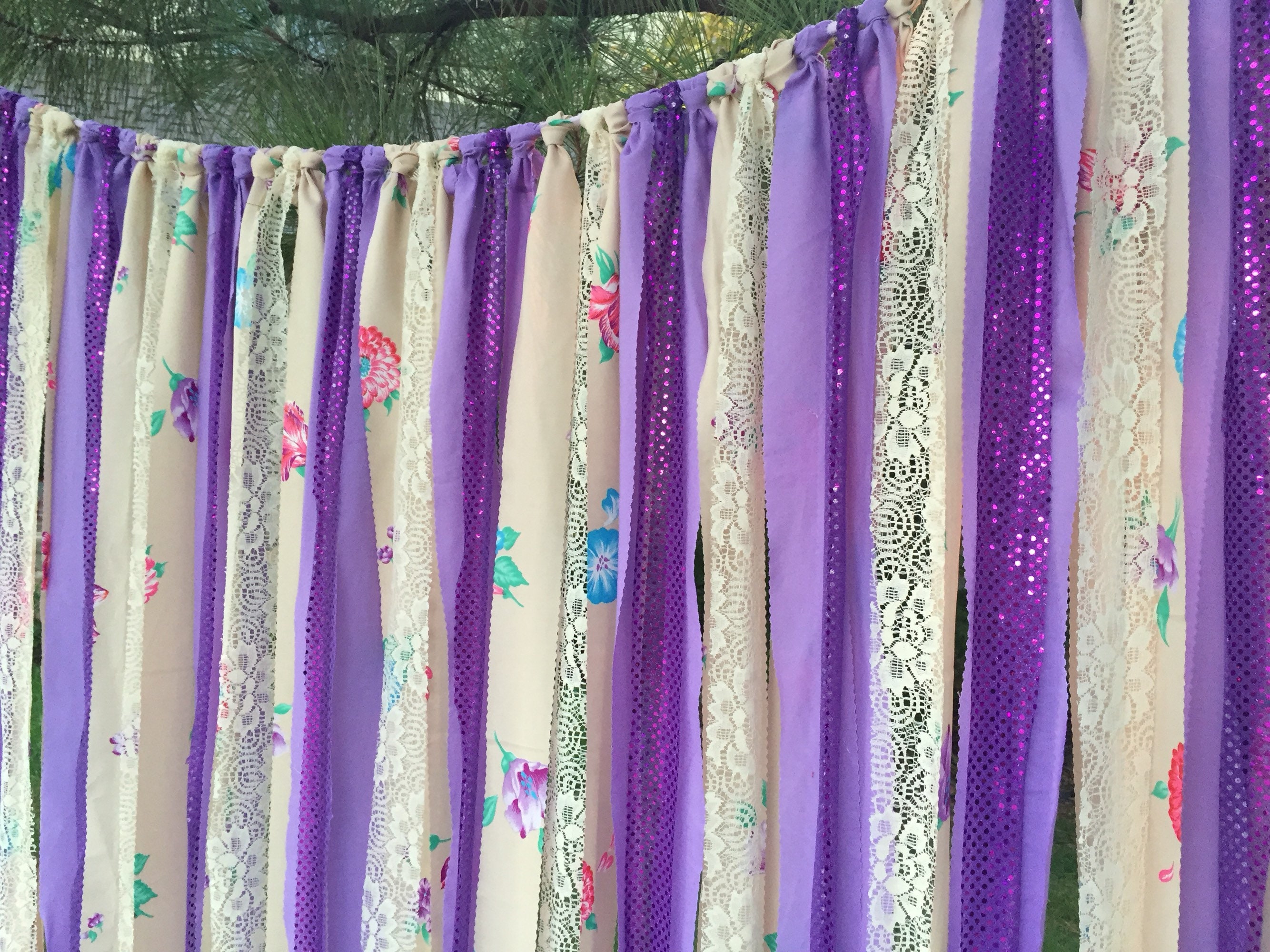 Vintage BOHO backdrop curtain Purple/sequins/lace long De Etsy