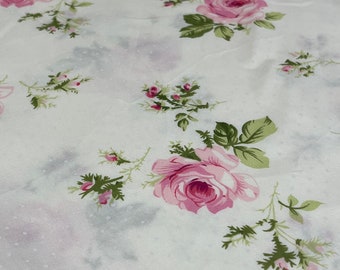 Victorian Romantic Roses.Vintage French ivory cotton with roses. 64” wide! Soft, Great quality!