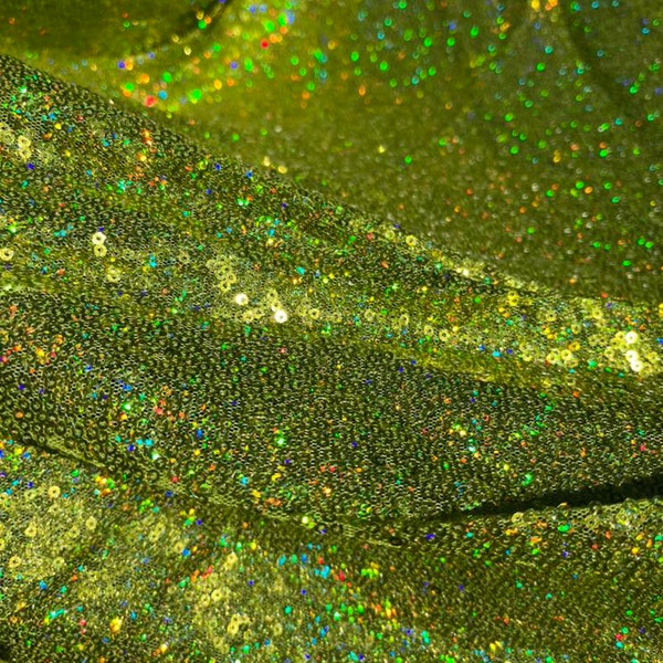 Lime green holographic sequins fabric. Very sparkly glitter 3 mm sequins. BTY