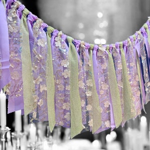 Wedding Shabby Chic Purple Tutu Banner, Sparkly Lace garland. Farmhouse rustic vintage backdrop.