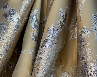 Beige and Silver Brocade Fabric, Double Sided Jacquard, Thick BTY