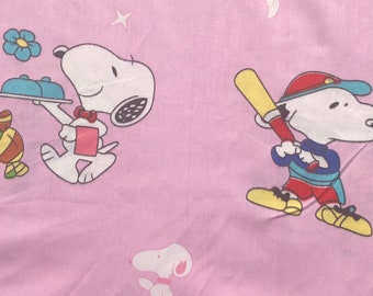 Snoopy Charlie Brown Woody Cotton Fabric. Cute Pink Color. Great Quality. 63” wide.