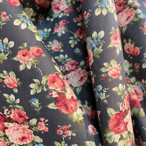 Cute shabby chic Vintage roses cotton fabric. Victorian Romantic roses quality cotton. Spoonful Roses. Delicate Small Red Roses. 63&quot; wide!