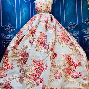 パーティードレス Silk Brocade Organza Dress Geneva Organza Brocade Maxi with Removable Cape