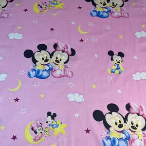 Sale! Mickey Minnie Disney cotton fabric. Baby cotton. Cute pink color. BTY. Great quality