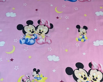 Sale! Mickey Minnie Disney cotton fabric. Baby cotton. Cute pink color. BTY. Great quality