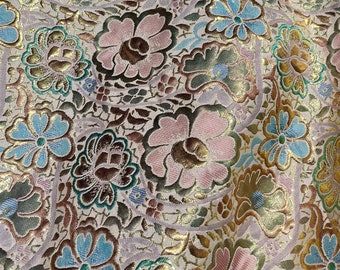 Gold pink double sided Brocade jacquard lace fabric. Gold, blue, pink Jacquard. Luxury Brocade. Thick. BTY