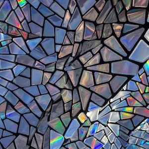 Silver Iridescent Holographic Geometric Velvet Base Lace. Big Irregular ...