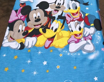 Mickey Mouse Club House Disney cotton fabric . Goofy, Donald, Minnie, Daisy & Pluto . Big Print. Blue color. Great quality