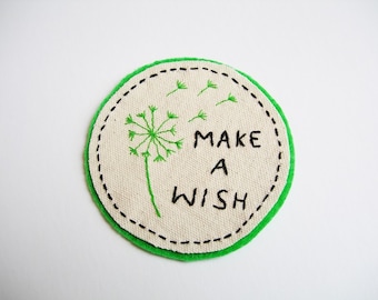 Make a Wish - Custom Hand Embroidered Patch - Sew on patches - plant Patch or Pin  - Iron on patches  - Cactus Applique - Cactus Embroidery,