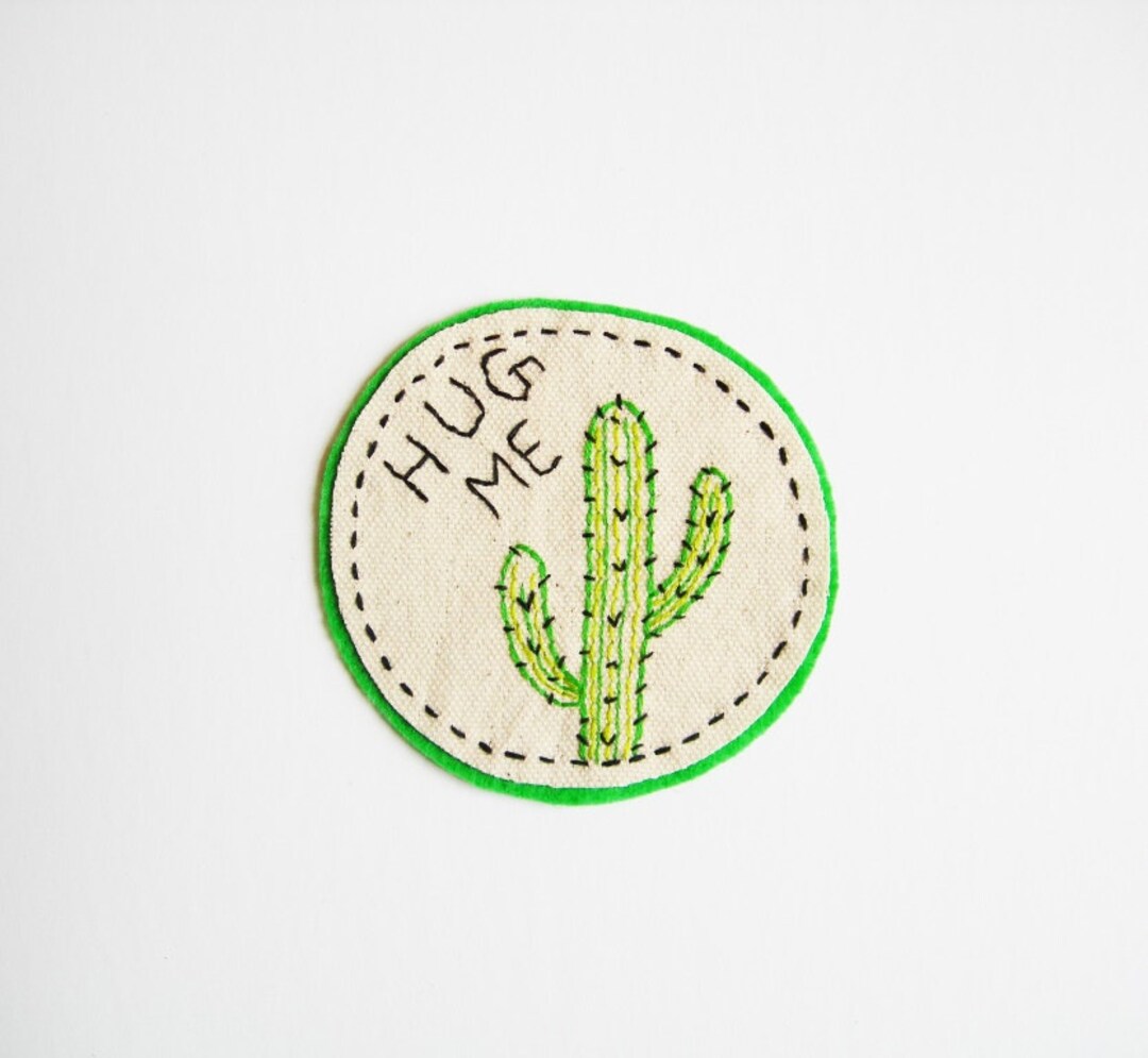 Hug Me - Custom Hand Embroidered Patch - Sew on Patches - Cactus Patch ...
