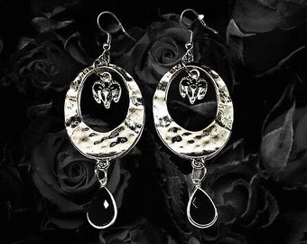 Goat Oval Earrings, Handmade Gothic Earrings, Goth Pendants, Goat Earrings, Goth Witch, Gothic Earrings, Satanic Goat Earrings, Goth Goat