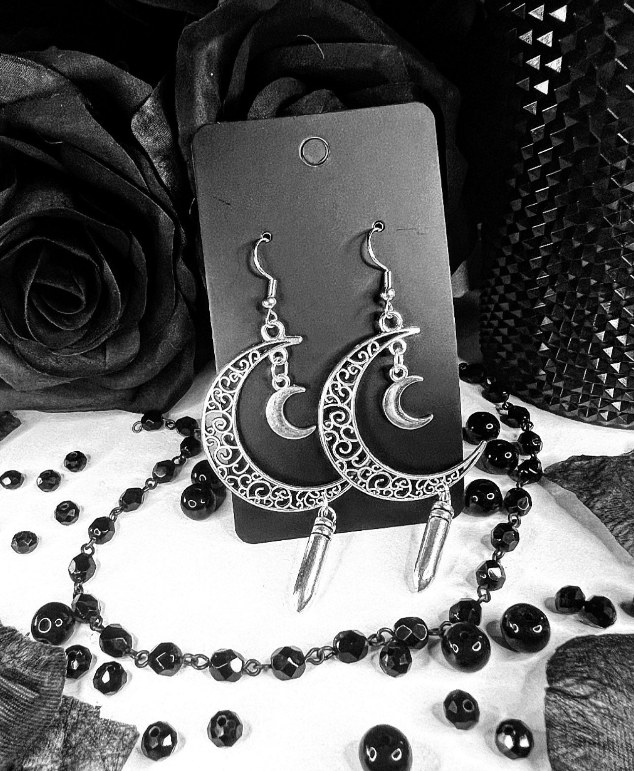 Bullet Moon Earrings Witch Earrings Gothic Celestial Jewelry Bulletproof Bullet Metal Earrings Handmade Goth Witch Earrings