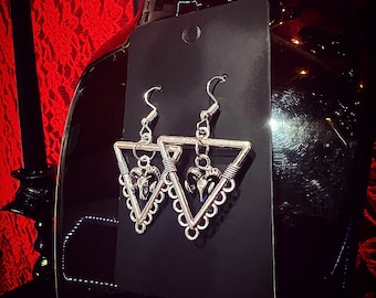 Goat Earrings, Protection Charms, Handmade Earrings, Gothic Jewelry, Goth Earrings, Dark Witch, Dark Earrings