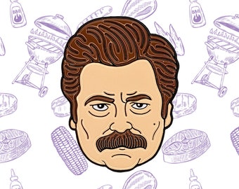 Ron Swanson Enamel Pin | Parks and Recreation Pins | Nick Offerman Pawnee Gift Mulligan's Steakhouse Pyramid of Greatness Breakfast Food