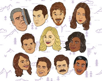 Parks and Recreation Enamel Pin Collection - Parks and Rec Gifts - Enamel Pin Set - TV Show Gifts - Ron Swanson - Leslie Knope - Andy Dwyer