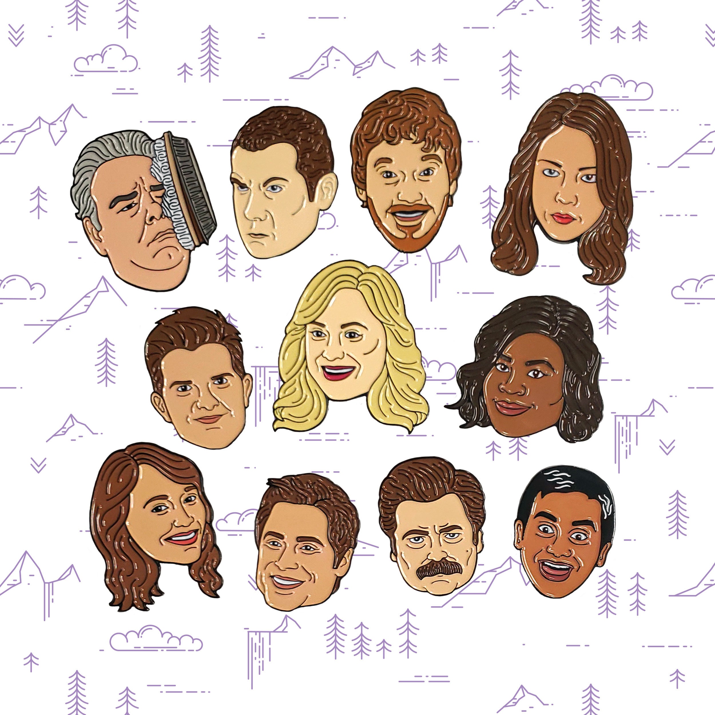 Parks and Recreation Enamel Pin Collection - Parks and Rec Gifts - Enamel Pin Set - TV Show Gifts - Ron Swanson - Leslie Knope - Andy Dwyer