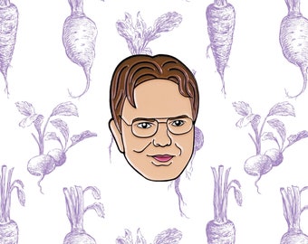 The Office Dwight Schrute Enamel Pin | Gift TV Show Fan Art Dwight K Shrute Rainn Wilson Schrute Farms Beets Bears Battlestar Gallactica