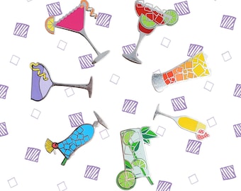 Happy Hour Enamel Pins | Buy One Get One Half Off | Cocktail Hard Enamel Pin Set Gift Rainbow Drinks Stocking Stuffer