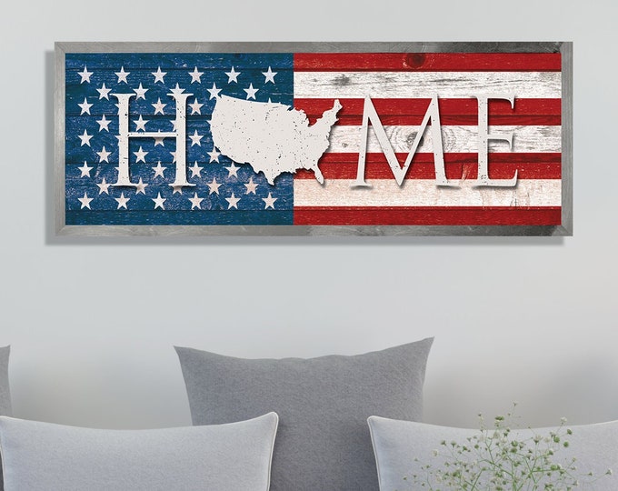 Home flag sign for wall-patriotic sign for home-flag for wall sign-family wall art-over the couch wall decor-living room flag