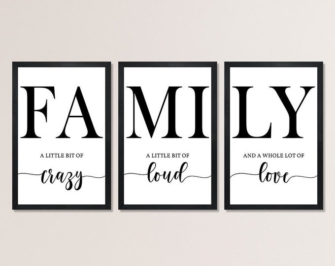 Family a little bit of crazy a little bit of loud-Family sign wood for above couch-living room decor sign-set of 3 wall art living room wall