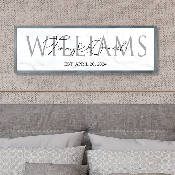 Personalized wedding gift-last name sign-engagement gift-master bedroom-established date-wedding date-hanging-wedding decor-Couple name sign