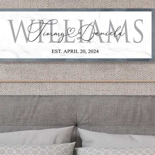 Personalized wedding gift-last name sign-engagement gift-master bedroom-established date-wedding date-hanging-wedding decor-Couple name sign