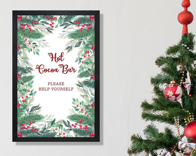 Hot cocoa bar sign-christmas signs-chocolate-winter drinks-christmas-holidays signs-wall art-christmas wall decor