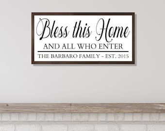 Bless this home-bless our home-welcome wall decor-family established sign wood-family gift idea-plaque-personalized home sign-last name sign