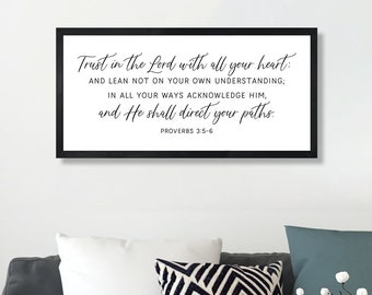 Scripture wall art framed-Christian art-Trust in the lord with all your heart sign-proverbs 3:5-6-bible verse sign-bible verse wall art