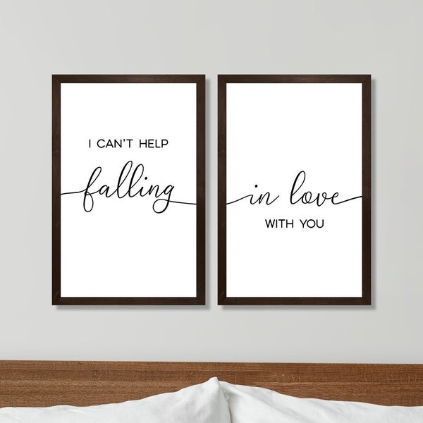 Master bedroom wall art-master bedroom decor-above bed wall decor-bedroom sign-I can't help falling in love with you sign-wood framed sign