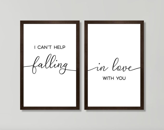 Master bedroom wall art-master bedroom decor-above bed wall decor-bedroom sign-I can't help falling in love with you sign-wood framed sign