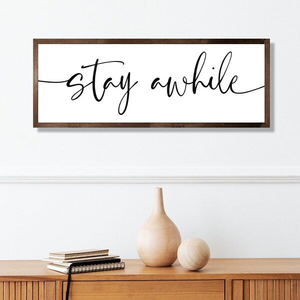 Stay awhile entryway signs farmhouse-decor wall foyer-entryway wood sign-farmhouse entry way-living room wall decor