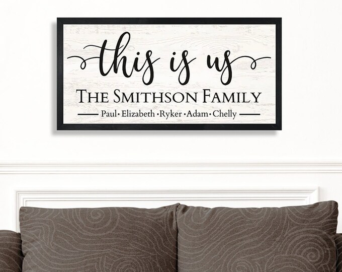 This is us wood sign personalized-sign for above couch-Family last name sign-family wall art-wood framed sign-wood family sign-housewarming