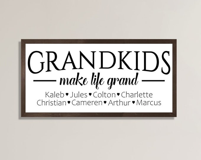 Gift for Grandparents-sign with names-grandchildren sign personalized-Grandma gift-Grandchildren Make Life Grand Wood Sign-Grandparent Gift